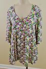 FREE PEOPLE NWOT Sz 8 White Pink Green Floral Rayon Tunic Flowy Boho V-Neck Top