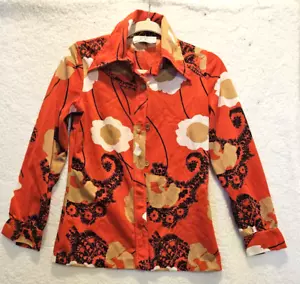 Made By Arlene Andrews Vintage 70s Button Long Sleeve Blouse Flowers Small - Picture 1 of 5