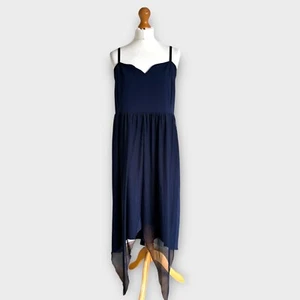 Quiz Size 20 Navy Strappy Dress Long Midi Mesh Overlay Floaty High Low Hem Glam - Picture 1 of 12