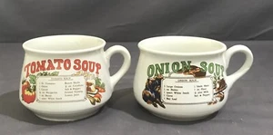 2 Vintage Soup Mugs Tomato Soup & Onion Soup With Recipes - 400ml - Picture 1 of 5