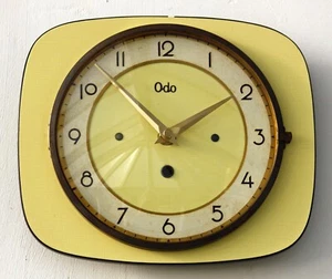 Vintage 23cm Odo Wall Clock - French Yellow Formica Retro Mid Century Atomic - Picture 1 of 3