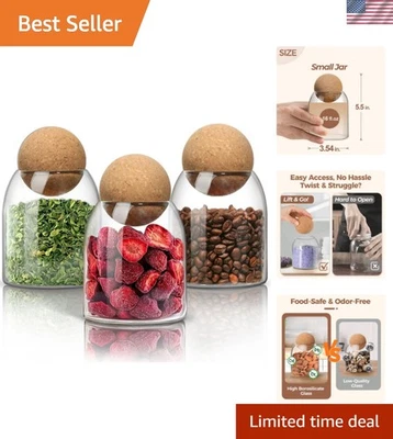 Glass Storage Container with Ball Cork, 16 OZ Small Glass Jar with Cork Lids,... - Image 1 of 4
