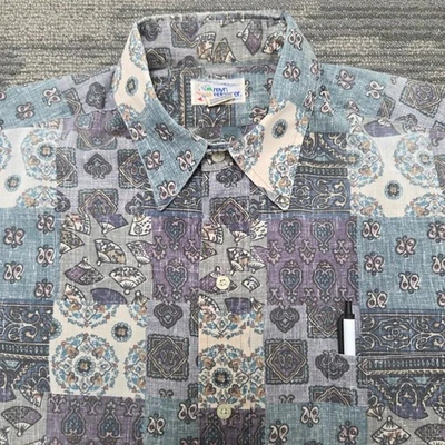 Camisa Hawaiana Reyn Spooner De Colección Talla L Patrón Retazos Estampado Inverso AOP Foto 1 de 4