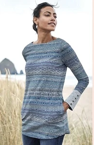 J.Jill XL P Gorgeous Waffle-Knit Floral Buttoned-Sleeve Tunic Top Pockets Pewter - Picture 1 of 18