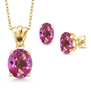 18K Yellow Gold Plated Silver Pink Mystic Topaz and Fancy Brown Zirconia - Picture 1 of 3