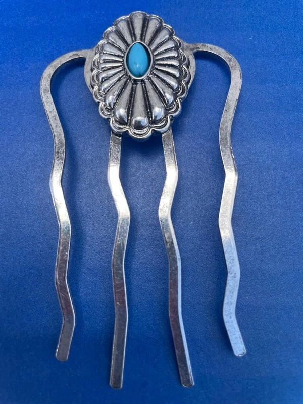 Western Equestrian Antique Silver HAIRPIN W/TURQUOISE - Image 1 of 1