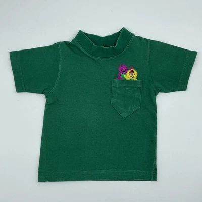 Vintage Barney And Baby Bop Embroidered Green T-Shirt Boys 2T Pocket 1990’s - Image 1 of 4