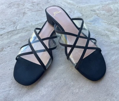 J. Crew Florence Sandals, Plastic Cross Straps ~ Black & Clear, 11 - Image 1 of 4