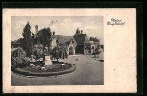 Herford, Hauptbahnhof mit Denkmal, Ansichtskarte 1938 - Picture 1 of 2