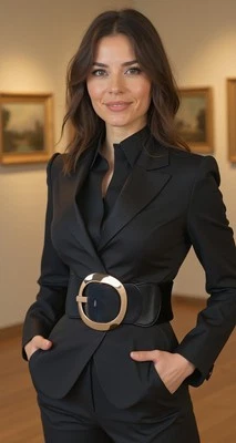 Women Black Wide Elastic Waistband Statement Fashion Belt Gold Round Buckle S - Image 1 of 4