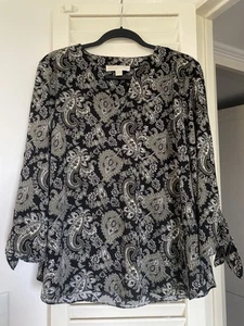 Camicetta leggera Michael Kors donna nero verde paisley manica cravatta XL - Foto 1 di 8
