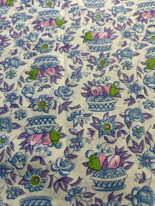 Vtg 60s 70s White Fruit Basket Cotton Quilt Fabric Almost 3 Y Neon Blue F59 - Picture 1 of 4