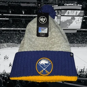 Original '47 Buffalo Sabres NHL Hockey grau/blau Bommel Bündchen Beanie Mütze - Bild 1 von 5