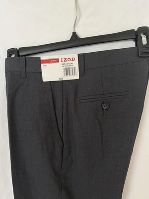 全新带标签 Izod 男孩深灰色平底正装裤子 14 修身 — 第 1/4 张图片