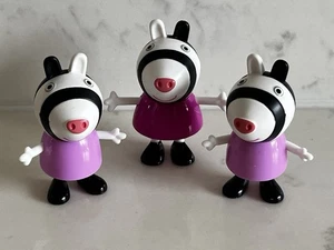 Rare Peppa Pig Posable Figures Zuzu & Zaza Zebra Twins With Big Sister Zoe Zebra - Picture 1 of 9