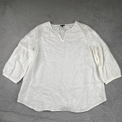 Talbots Peasant Top Womens XL White 100% Linen V-Neck 3/4 Sleeve - Image 1 of 4