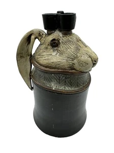 Vtg Handmade Bunny Rabbit Head Candelabra Pottery Folk Art Signed Candle Holder - Picture 1 of 12