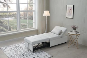 Kings Brand Furniture - Multi-Function Ottoman Sofa Bed Sleeper Chair, White - Picture 1 of 7