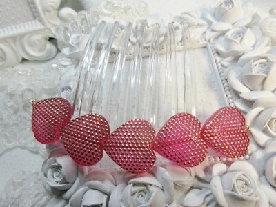 Embossed Large Red Hearts French Hair Comb up do comb light and easy to wear - Image 1 of 4