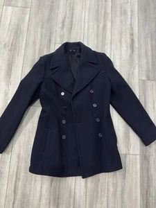Kookai Navy Blue Wool Coat Made In France Size 40 M - Picture 1 of 6