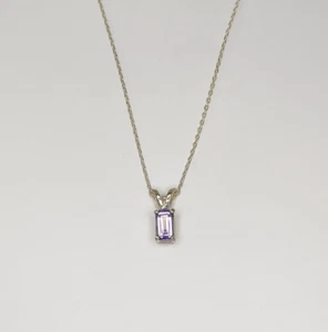 Emerald Cut Tanzanite Sterling Silver Pendant Necklace with Chain - Picture 1 of 3