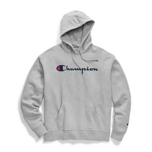 New Champion Men's Powerblend Script Logo Fleece Graphic Hoodie Grey X-Large C3 - Picture 1 of 2