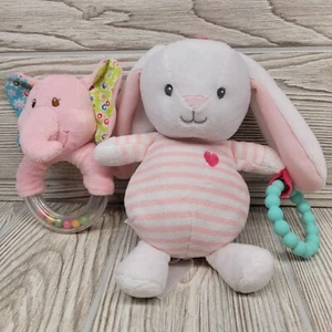Lot of 2 Carters Pink Bunny Plush Toy Mary Meyer Ella Bella Elephant Baby Rattle - Picture 1 of 8