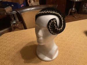 Vintage Black VELVET & PEARL JULIET CAP HAT - Picture 1 of 7