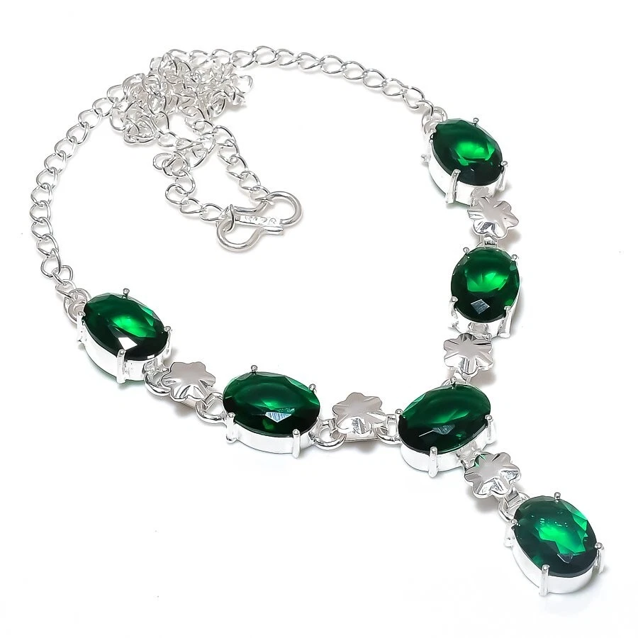 Collar de joyería de plata de ley 925 hecho a mano con piedras preciosas de diopsido cromado talla 18" Foto 1 de 1