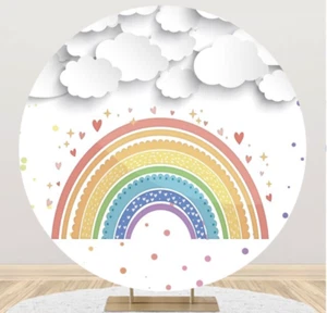 RAINBOW HEARTS STARTS CLOUDS PAPER CUT OUT ARTS PARTY ROUND BIRTHDAY BANNER - Picture 1 of 2
