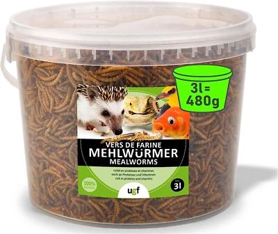 UGF UNDERGROUND FOOD UGF Premium Mehlwürmer Getrocknet Vogelfutter Hamster Fische Koi Reptilien 3 L