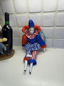 Pan de Azúcar Classiques Mardi Gras Bufón Rojo Blanco Azul Rayas Muñeca Payaso EE. UU. - Imagen 1 de 8