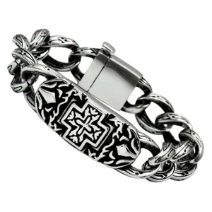 Mens Cross Silver Bracelet Stainless Steel Chunky 8.5 Inch 443 - Picture 1 of 3
