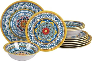 Melamine Dinnerware Set 12Pcs Unbreakable Dinner Plates and Bowls Set for 4 BPA - Picture 1 of 10