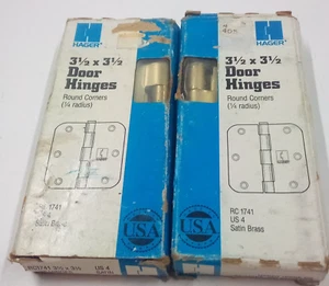 2 Pairs Hager Brass RC 1741 / 3 1/2 x 3 1/2 Door Hinges US4 Brass Round Corner - Picture 1 of 9