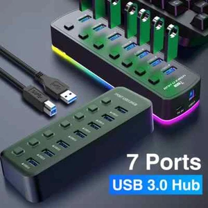USB 3.0 Hub Data Port Adapter 5Gbps High Speed Individual On/Off Switch Splitter - Picture 1 of 21