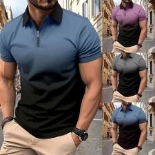 T-shirt homme à revers rayé décontracté coupe ample chemise d'été bleu 2/g