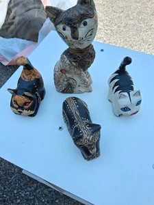 Vintage Wood Carved Hand Painted Folk Art Lot Of 4 - Picture 1 of 14