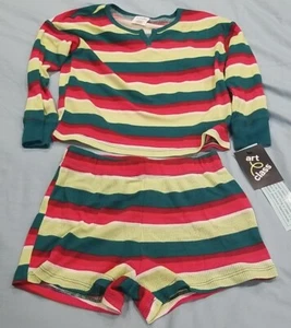 Art Class Pajamas Kids XS (4-5) Green Striped Sleepwear Set Long Sleeve + Shorts - Picture 1 of 7