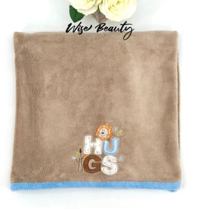 Cuddle Time Baby Boy Blanket Tan Blue Plush Lion Hugs Embroidered 30x40” - Picture 1 of 9