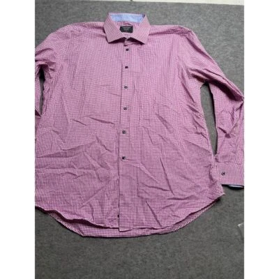 Camisa Nordstrom Para Hombre Tienda Premium Guinga Abotonada Púrpura Blanca Cuadros 17.5 Foto 1 de 4