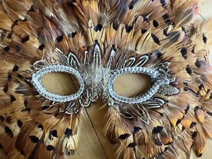 GORGEOUS Mardi Gras FEATHER MASK | Natural pheasant type coloring - Picture 1 of 4