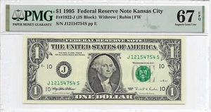 1995 $1 KANSAS CITY FRN. PMG Superb GEM Uncirculated 67 EPQ. J/S Block. FW Print - Picture 1 of 2