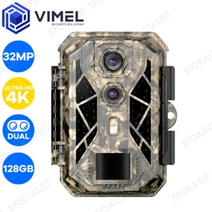 Dual Trail Camera Twin Lens Hunting Outdoors 128GB 32MP UHD 4K Night Vision PIR - Picture 1 of 12