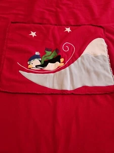 Gymboree 57 x 57 Santa Penguin Playground Red Fleece Christmas Baby Blanket EUC - Picture 1 of 4