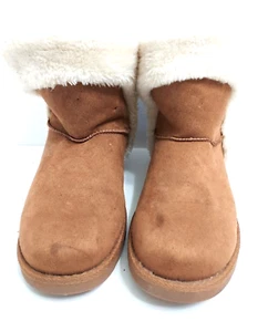 Boots Size 8 1/3 M SO Suede Ankle Boot Womens Winter Brown Faux Fur Lined Flats - Picture 1 of 5