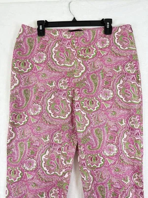Pantalones Talbots Clásicos Cremallera Lateral 12 Cortos Rosa Paisley Mujeres Algodón Elastizado Recortado Foto 1 de 4