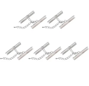 20Sets Ribbon Crimp Clamp Ends Lobster Claw Clasps & Chain 40mm Silver Tone - Picture 1 of 7