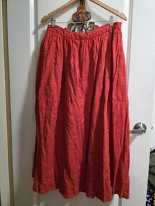 ELK French Linen Midi Skirt, Size 14 Pinch Pleat Persimmon Orange - Picture 1 of 3