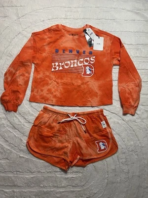 Denver Broncos Tie-Dye 2 Piezas Conjunto de PJ Manga Larga Top Corto y Pantalones Cortos Talla Pequeña Foto 1 de 4